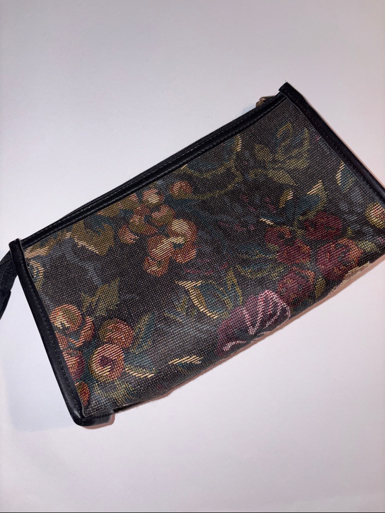 Gloria Vanderbilt Floral Tapestry Zip Cosmetic Makeup Bag, Travel Case Zip Top